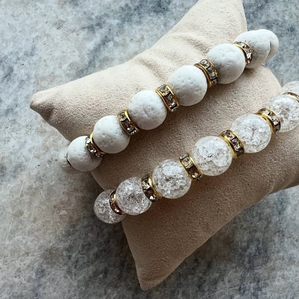 White Crystal & Lava Stone Bracelets – Handmade Elegant Jewelry